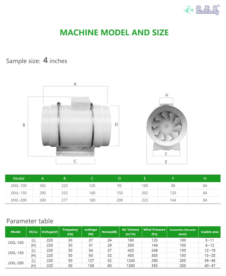 Oblique Pressurized Duct Fan with 2 Speeds, Metal